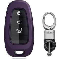 Xotic Tech Purple TPU Key Fob Shell Full Cover Case w/ Keychain, Compatible with Hyundai Sonata Tucson Santa Fe Smart Keyless Entry Key