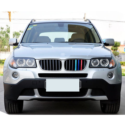 Sporty Tri-Colored Front Grill Insert Clip on Trim Decor For BMW X3 2007-2010