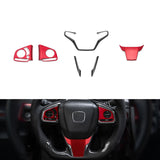 Red + Carbon Fiber Texture Inner Steering Wheel Cover Trim For Honda Civic 16-21