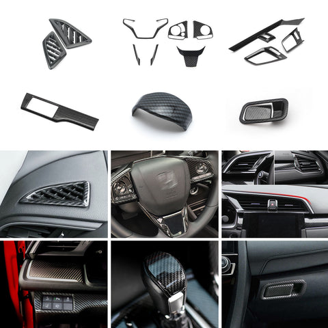 Carbon Fiber Look AC Vent Outlet Gear Shift Cover Trim For Honda Civic 2016-2021