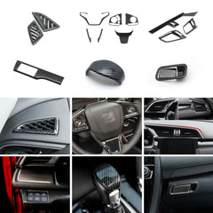 Carbon Fiber Look AC Vent Outlet Gear Shift Cover Trim For Honda Civic 2016-2021