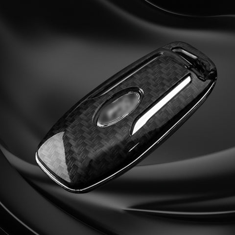 Xotic Tech Glossy Black Carbon Fiber Pattern ABS Key Fob Shell Cover w/Keychain, Compatible with Ford ,Lincoln Smart Keyless Entry Key