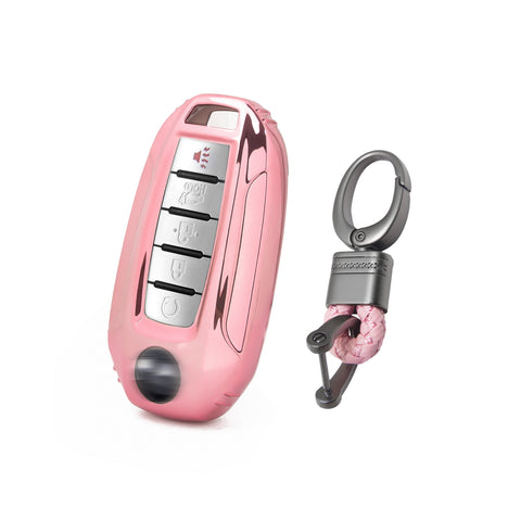 Xotic Tech Pink Transparent Button Remote Control Key Fob Skin Holder Fob Shell Protector Compatible with Infiniti Q50 Q60 QX50 QX55 QX60