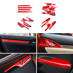 Glossy Red Window Switch Door Handle Bowl Panel Decor Trim For Honda Civic 16-21