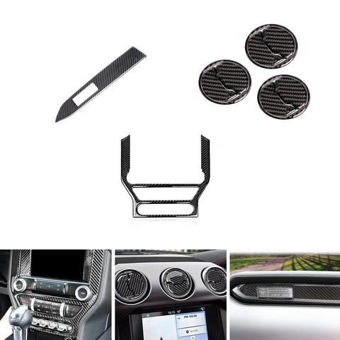 Set Real Carbon Fiber Interior Dashboard Center Air Vent Touch Screen Passenger Dash Panel Accessories Cover Trim Combo Kit, Compatible with Ford Mustang 2015-2022