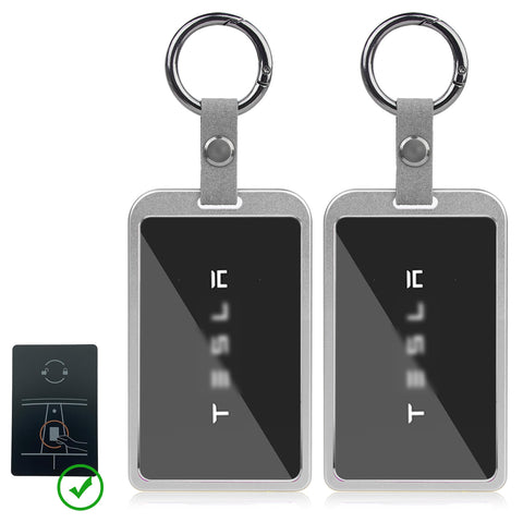 x xotic tech Transparent Card Key Holder, Card Protective Case Cover Comapatible with Tesla Model Y/3/S/X Cybertruck Accessories, Full Protection Key Fob Shell Key Chain(Aluminum Alloy)