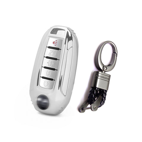 Xotic Tech Soft Silver TPU Full Covered Transparent Button Remote Control Key Fob Shell Protector Compatible with Infiniti Q50 Q60 QX50 QX55 QX60