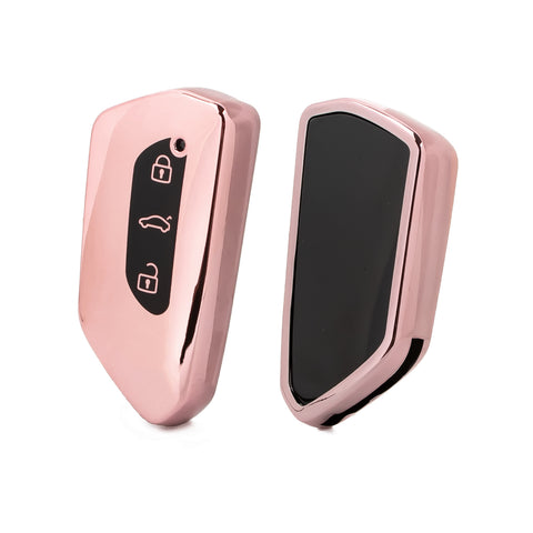 Pink TPU Key Fob Shell Full Cover Case, Compatible with Volkswagen Golf 8 ID.4 MK8 Seat Leon MK4 Skoda Octavia Smart Keyless Entry Key