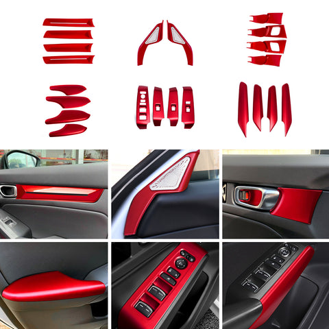 Glossy Red Door Handle Bowl Panel Strip Cover Decor For Honda Civic 2022-2023