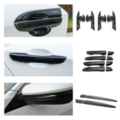 Carbon Fiber Look Door Handle Side Mirror Stripes Cover Kit For Civic 2016-2021
