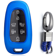 Xotic Tech Blue TPU Key Fob Shell Full Cover Case w/ Keychain, Compatible with Hyundai Sonata Tucson Santa Fe Smart Keyless Entry Key