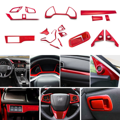 Red Dashboard Center Console Stripe Headlight Switch Cover For Honda Civic 16-21