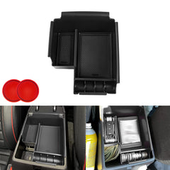 Center Console Armrest Box Secondary Storage Coin Holder Tray Organizer w/Black Anti-Dust Mats + 2PCS Soft Car Cup Holder Coasters, Compatible with Kia Forte 2019-2023