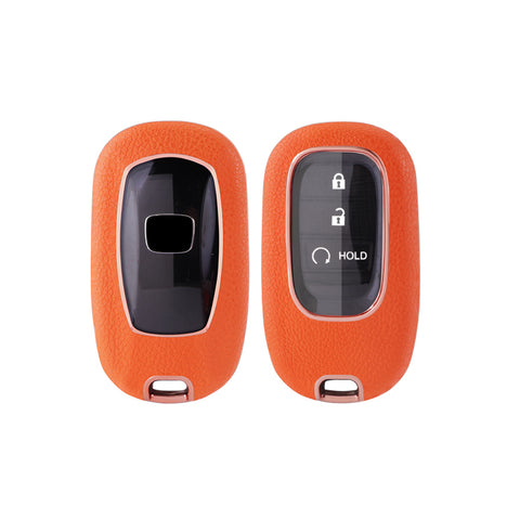 Orange TPU w/Leather Texture Full Protect Remote Key Fob w/Keychain For Honda Accord 2022+