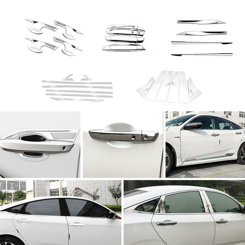 Chrome Door Handle Bowl Window Pillar Posts Cover Trim For Honda Civic 16-2021