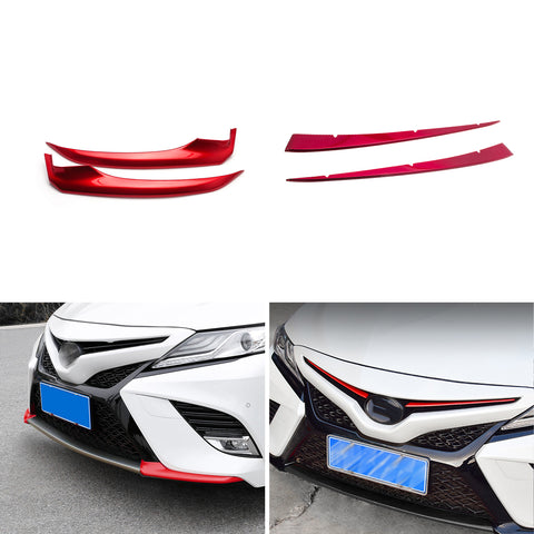 Red Front Bumper Corner + Front Hood Grille Cover Trim For Camry SE XSE 18-2020