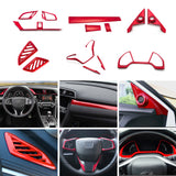 Red Steering Wheel Pillar Speaker AC Vent Frame Cover For Honda Civic 2016-21