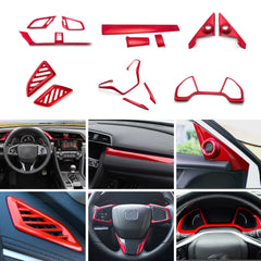 Red Steering Wheel Pillar Speaker AC Vent Frame Cover For Honda Civic 2016-21