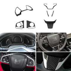 Carbon Fiber Style Steering Wheel Dashboard Overlay Cover For Honda Civic 16-21