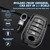 Glossy Black Carbon Fiber Pattern ABS Key Fob Shell Cover Case w/Keychain, Compatible with Toyota Land Cruiser, 4Runner Hignlander, Rav4