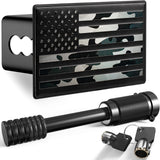 x xotic tech 2" American Flag Trailer Hitch Cover, Heavy Duty Carbon Steel Receivers Plug Cover with 5/8-Inch Anti-Theft Pin Diameter Trailer Hitch Lock For Pickup Trucks(5x3")