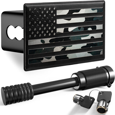 x xotic tech 2" American Flag Trailer Hitch Cover, Heavy Duty Carbon Steel Receivers Plug Cover with 5/8-Inch Anti-Theft Pin Diameter Trailer Hitch Lock For Pickup Trucks(5x3")