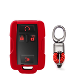 Red TPU 360° Protection Remote Key Cover w/Keychain For Chevy Silverado GMC Sierra 2014-up