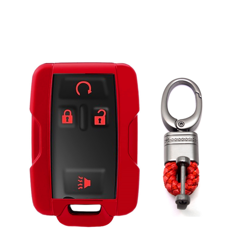 Red TPU 360° Protection Remote Key Cover w/Keychain For Chevy Silverado GMC Sierra 2014-up