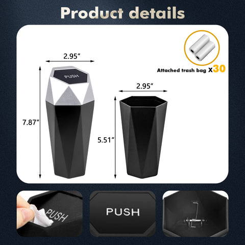 ABS Diamond Design Mini Rubbish Bins Waste Storage Trash Can Auto Accessories