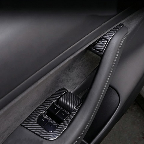 Carbon Fiber Style Window Switch Panel Cover Trim for Tesla Model 3 2021-2023