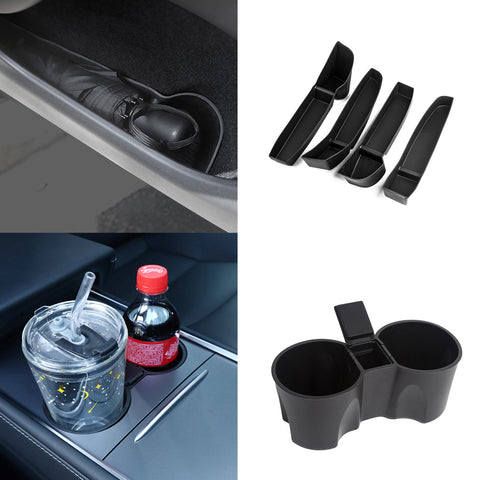 Car Cup Holder Door Armrest Storage Box Organizer Pkg For Tesla Model 3 2021-23