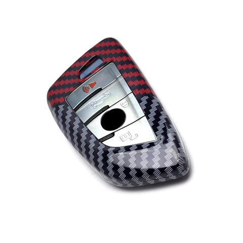 x xotic tech Glossy Black/Red Mix Color Carbon Fiber Texture Hard Plastic Key Fob Cover Case Compatible with BMW X1 X2 X3 X4 X5 X6 X7 Z4, 2 3 5 6 7 8 Series or Toyota Supra