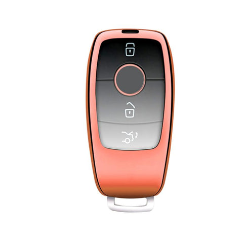 Pink Soft TPU Full Protect Smart w/Button Key Fob Cover For Mercedes-Benz AMG