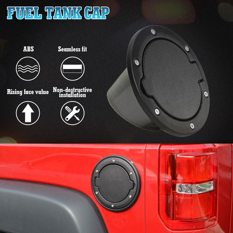 1 x Black Metal + ABS Fuel Door Gas Cap Lid Cover for Jeep Wrangler JK 2007-2018