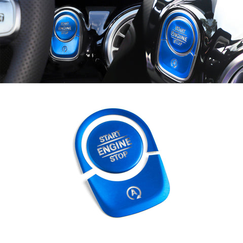 Keyless Engine Start Push Button Power Ignition Switch Cover + Surrounding Ring On/Off Button Trim Compatible with Mercedes-Benz W177 A Class, C118 CLA Class (Blue)