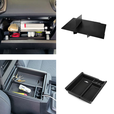 Interior Center Console Armrest Insert Storage Box Organizer w/Black Anti-Slip Pad+ Glove Box Divider Compatible with Toyota Tacoma 2016-2023