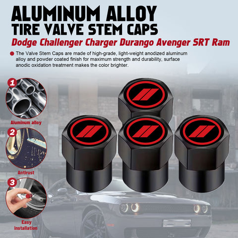 x xotic tech // Slash Tire Valve Stem Cover Caps Compatible with Dodge Challenger Charger Durango Avenger SRT Hornet R/T Dart Journey Magnum Nitro Caliber Aluminum Alloy Wheel Valve Cap Set(4Pcs)