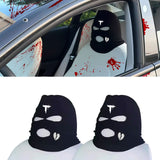 Xotic Tech Car Funny Decoration Spoof Balaclava Face Headrest Cover, Scary Bank Robber Costume Front Seat Head Rest Protector, Halloween Bandit Mask Auto Accessories Universal for Most Car-White