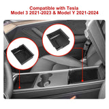 2PCS Interior Center Console Organizer Tray Armrest Black Flocking Layer Hidden Cubby Drawer Storage Box Phone Coin Holder Tray Compatible with Tesla Model 3 Model Y 2021-UP