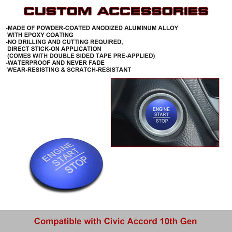 Blue Sporty Engine Start Push Button Switch Trim For Honda Civic Accord 10th Gen