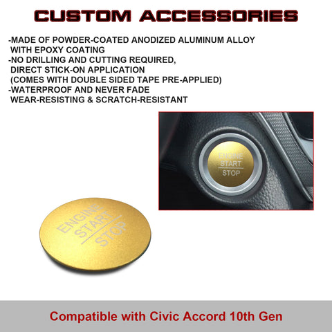 Set Gold Engine Start Button Cover + Ring Trim For Honda Civic Accord 10th Gen