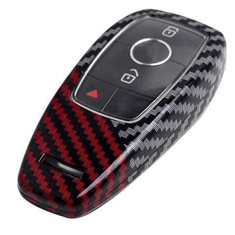 x xotic tech Glossy Black/Red Mix Color Carbon Fiber Texture Hard Plastic Key Fob Cover Case Compatible with E S G A C CLA CLS GLB GLC GLE GLS Class