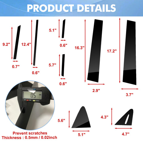 Black Window Pillar Posts Door Trim Piano Cover For Toyota Corolla 2019-2025