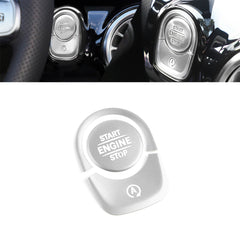 Keyless Engine Start Push Button Power Ignition Switch Cover + Surrounding Ring On/Off Button Trim Compatible with Mercedes-Benz W177 A Class, C118 CLA Class (Silver)
