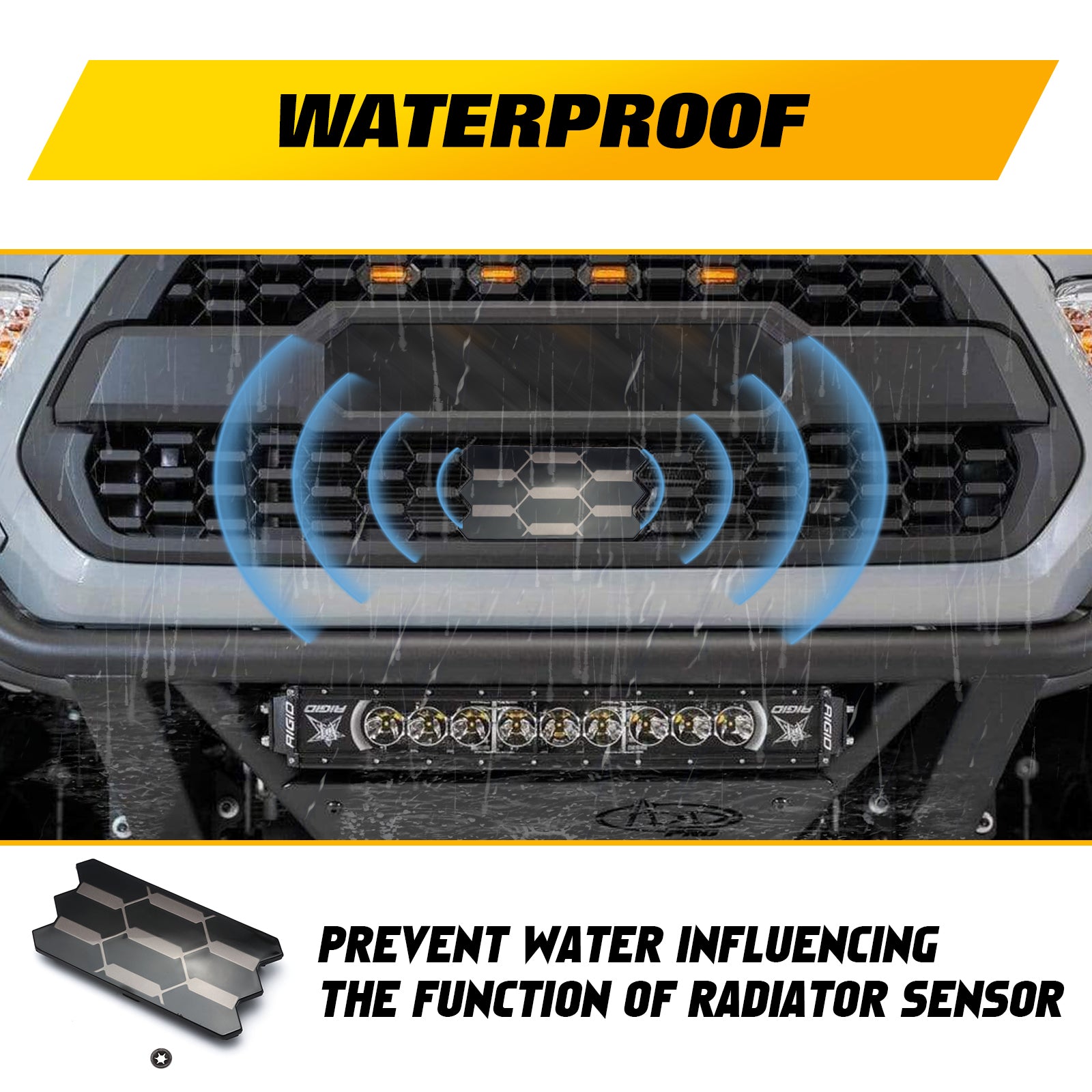 Black Front Grille Garnish Radar Sensor Cover – For Toyota Tacoma TRD Pro 2016-2021 – Easy Install