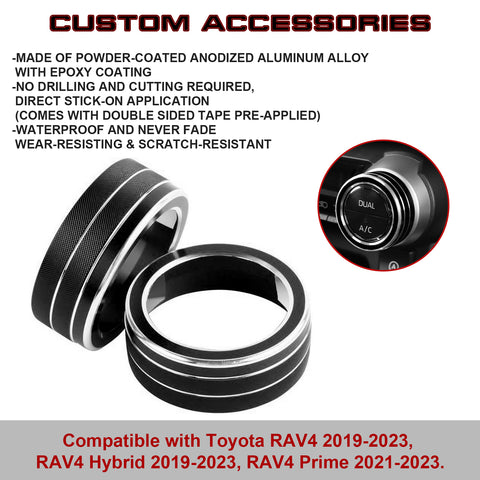 For Toyota RAV4 2019-2023 Black AC Climate Switch Knob Ring Surround Cover 2pcs