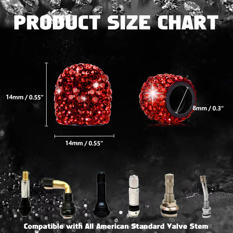 4x Handmade Crystal Rhinestone Universal Car Tire Valve Caps Chrome Accessories