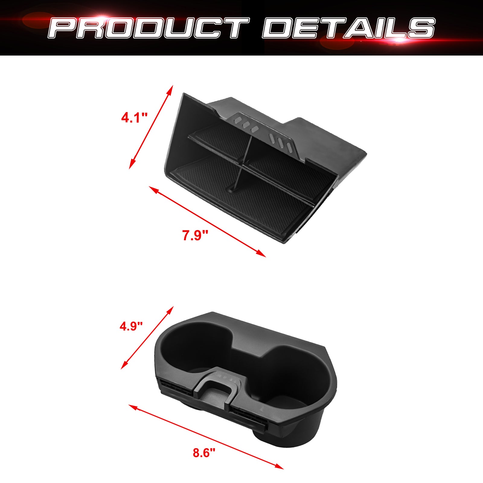 thumbnail image 2 of Center Console Organizer For 2016-2021 Honda Civic – ABS Tray With USB Hole, Black 2 of 13