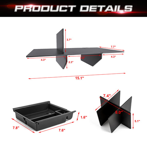 Interior Center Console Armrest Insert Storage Box Organizer w/Black Anti-Slip Pad + Armrest Box Bottom Divider + Glove Box Divider Combo Kit,Compatible with Toyota Tacoma 2016-2023