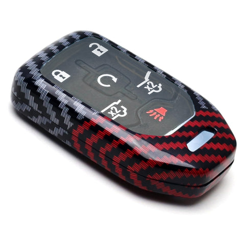 x xotic tech Glossy Black/Red Mix Color Carbon Fiber Texture Hard Plastic Key Fob Cover Case Compatible with GMC Acadia Terrain Sierra Yukon, Chevy Chevrolet Silverado 1500 2500HD 3500HD